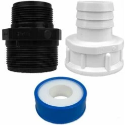 WELL2WELLNESS PVC Gewindemuffe AG X AG 2" X 1"1/2 + Druckschlauchtülle IG X SA (1"1/2 X 38 Mm) Und Teflonband